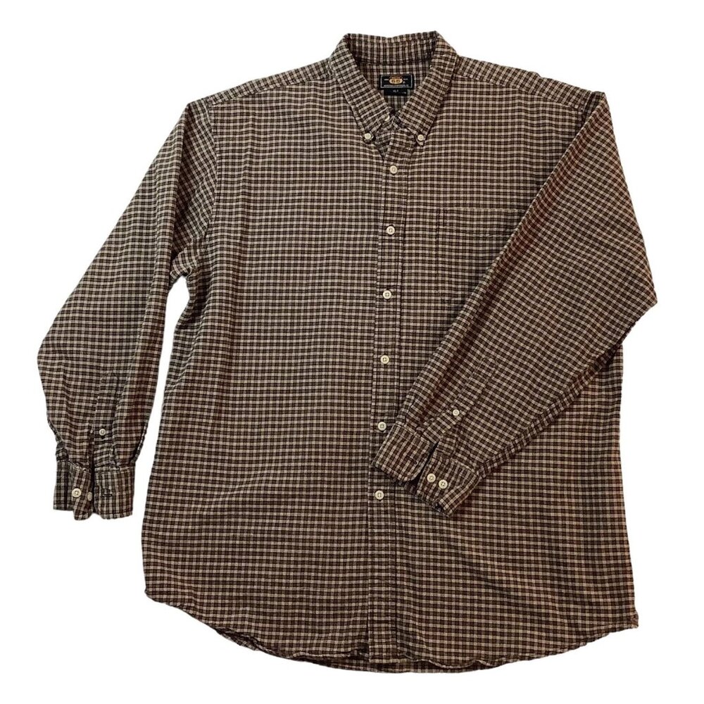 Route 66 Button Down Shirt Men's Size XLT Long Sleeve Brown Check Thick Cotton